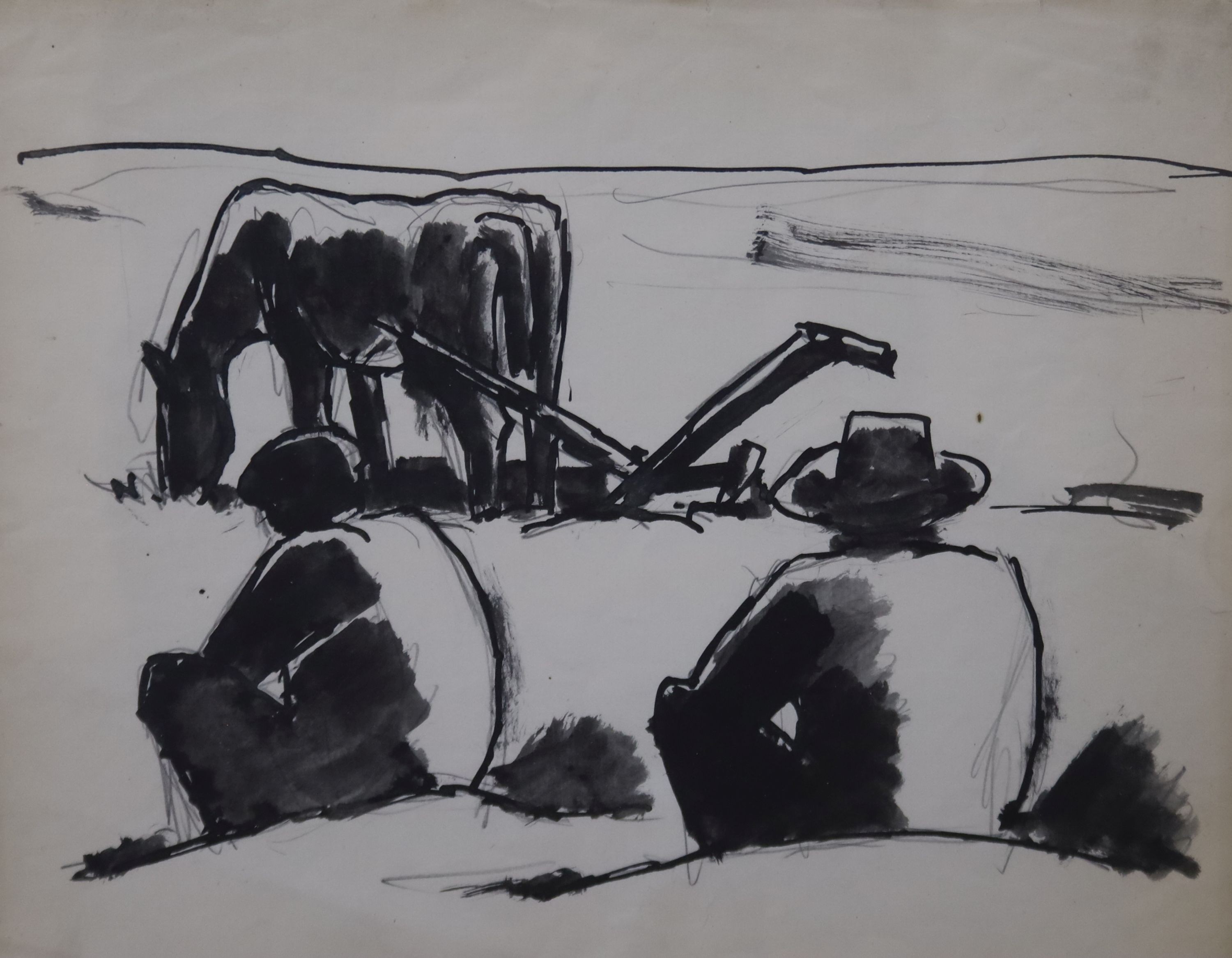 Josef Herman (1911-2000), pen and wash, 'The Cart Driver', authenticated by the artist's widow verso, 20 x 25cm